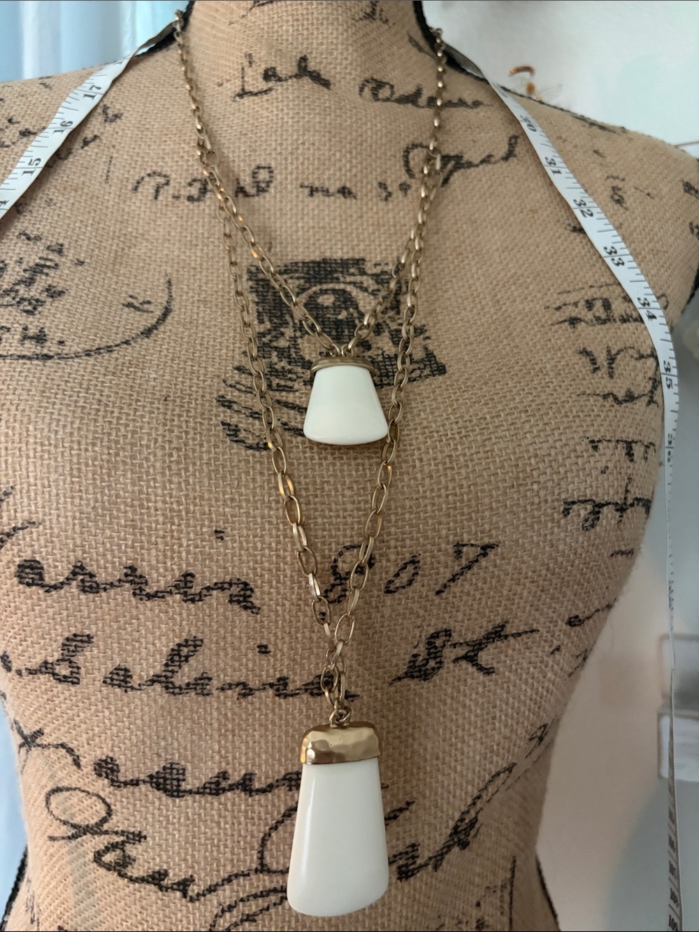 Chico's Gold-Tone Layered Necklace with White Pendants